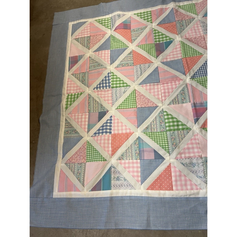 Vintage Quilting Table Center Square Topper Cutter Unfinished Blue White 42"x34" - Picture 7 of 9